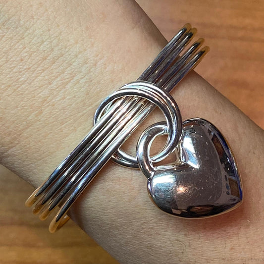 Carolyn Pollack Sterling Silver Puffy Heart & 4 Bangle Bracelet Set For Women