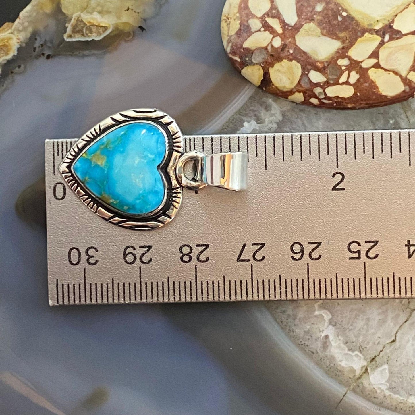 Native American Sterling Silver Blue Ridge Turquoise Heart Pendant For Women #7