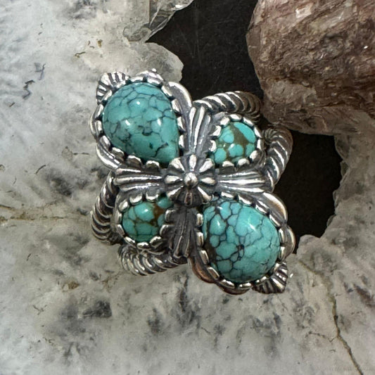 Carolyn Pollack Sterling Silver 4 Turquoise Decorated Cluster Ring Size 9 For Women