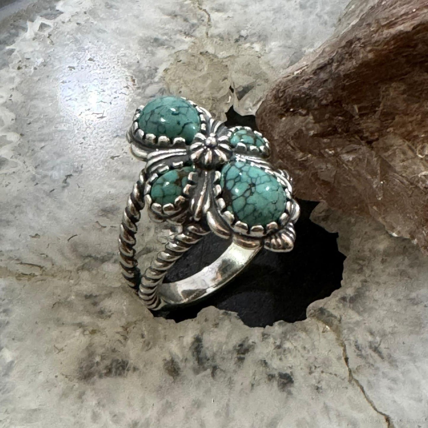 Carolyn Pollack Sterling Silver 4 Turquoise Decorated Cluster Ring Size 9 For Women