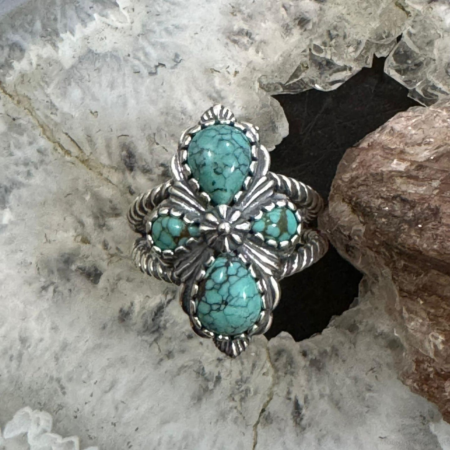 Carolyn Pollack Sterling Silver 4 Turquoise Decorated Cluster Ring Size 9 For Women