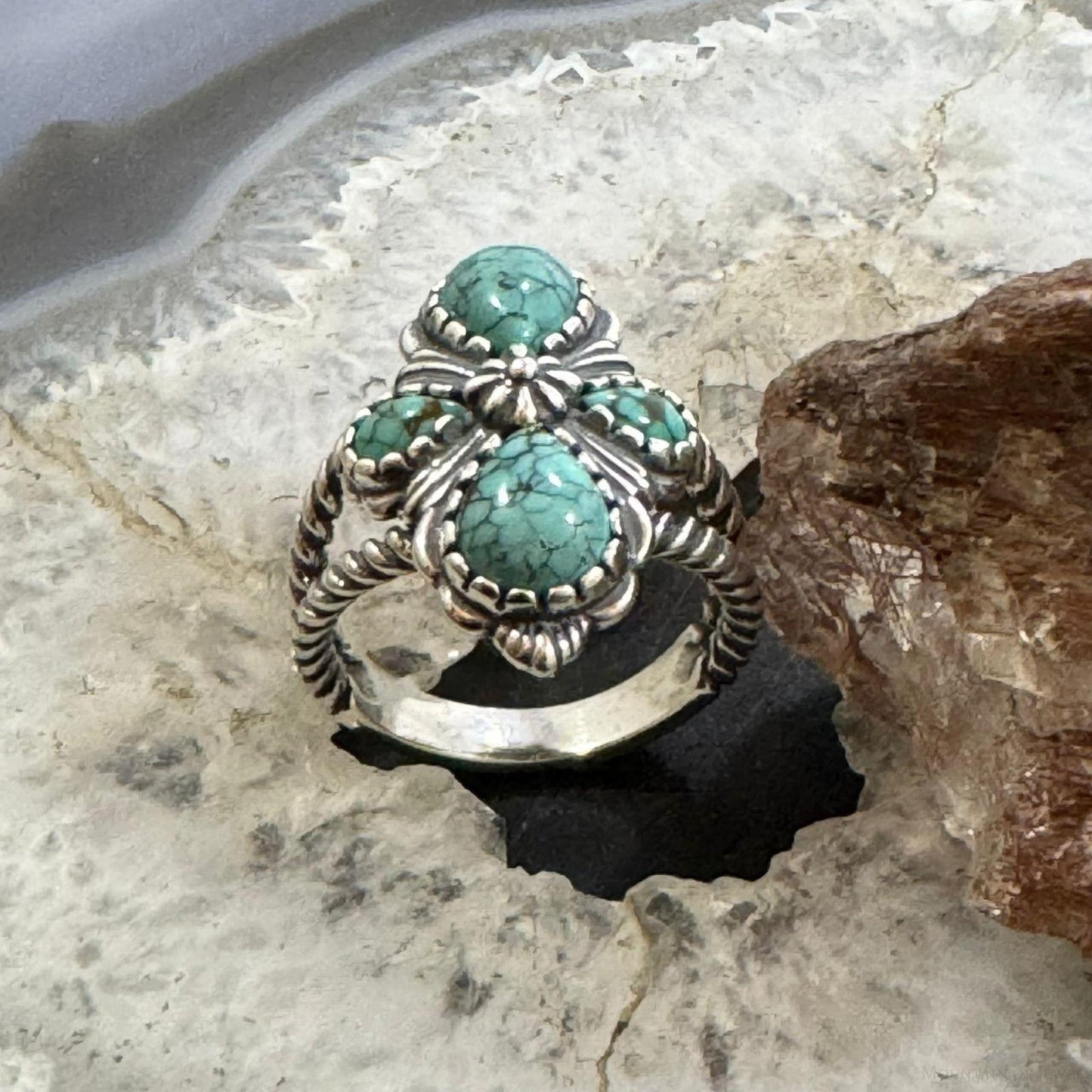 Carolyn Pollack Sterling Silver 4 Turquoise Decorated Cluster Ring Size 9 For Women