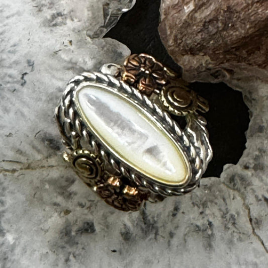 Carolyn Pollack Sterling Silver , Copper & Brass Marquise Mother of Pearl Ring Size 8 For Women