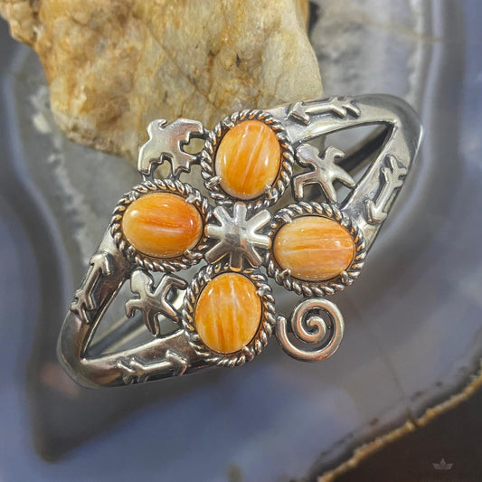 Carolyn Pollack Southwestern Style Sterling Silver 4 Oval Orange Spiny Oyster Bracelet For Women