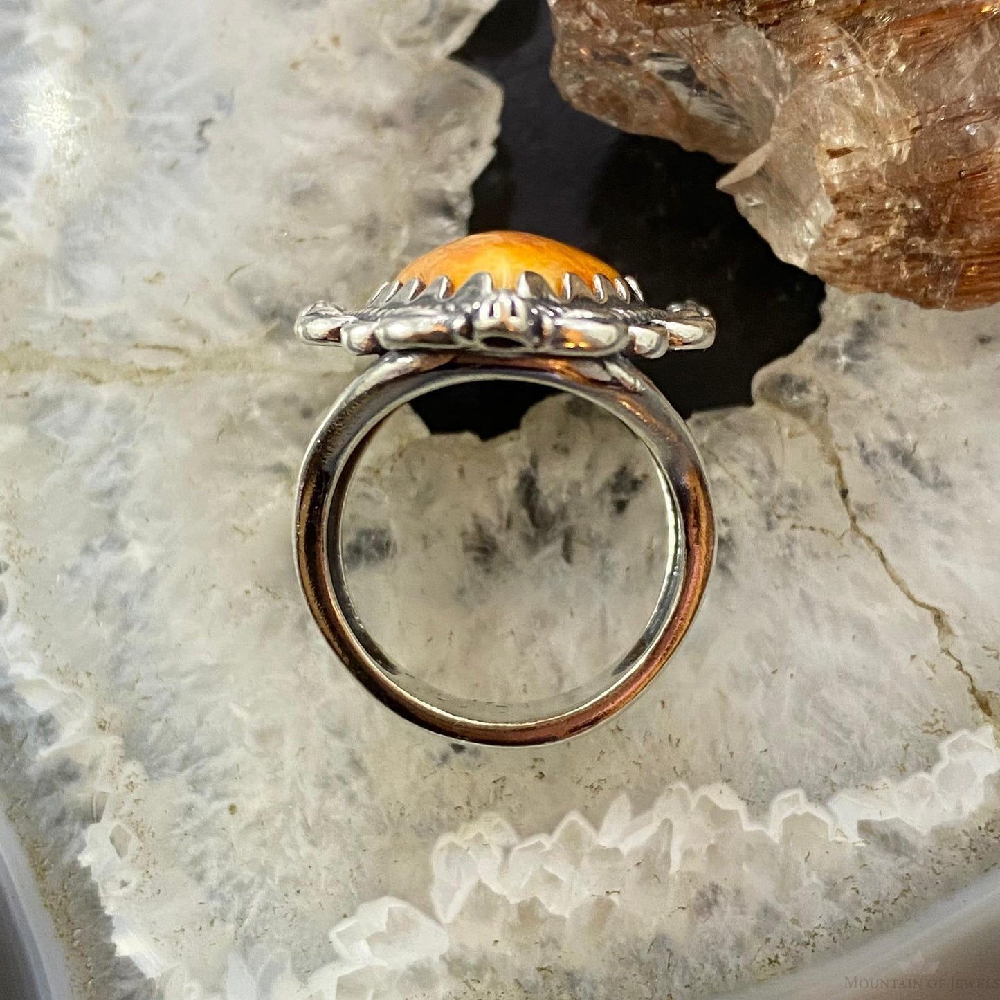 Carolyn Pollack Southwestern Style Sterling Silver Pear Orange Spiny Oyster Decorated Ring Size 7.5 For Women