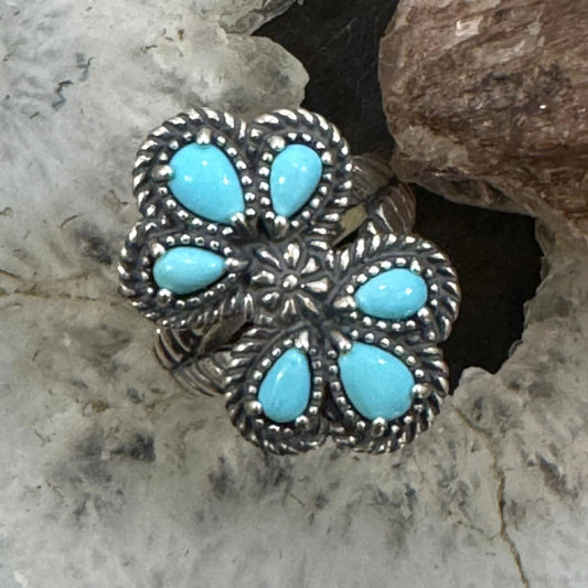 Carolyn Pollack Sterling Silver 6 Sleeping Beauty Turquoise Cluster Ring Size 8 For Women