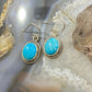 Vintage Native American Sterling Silver Oval Turquoise Decorated Dangle Earrings For Women