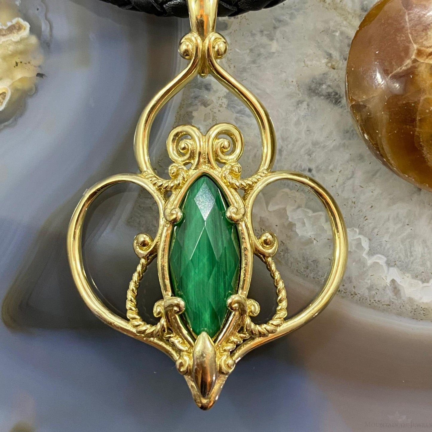 Carolyn Pollack Sterling Silver Gold Plated Malachite Doublet Enhancer Pendant For Women