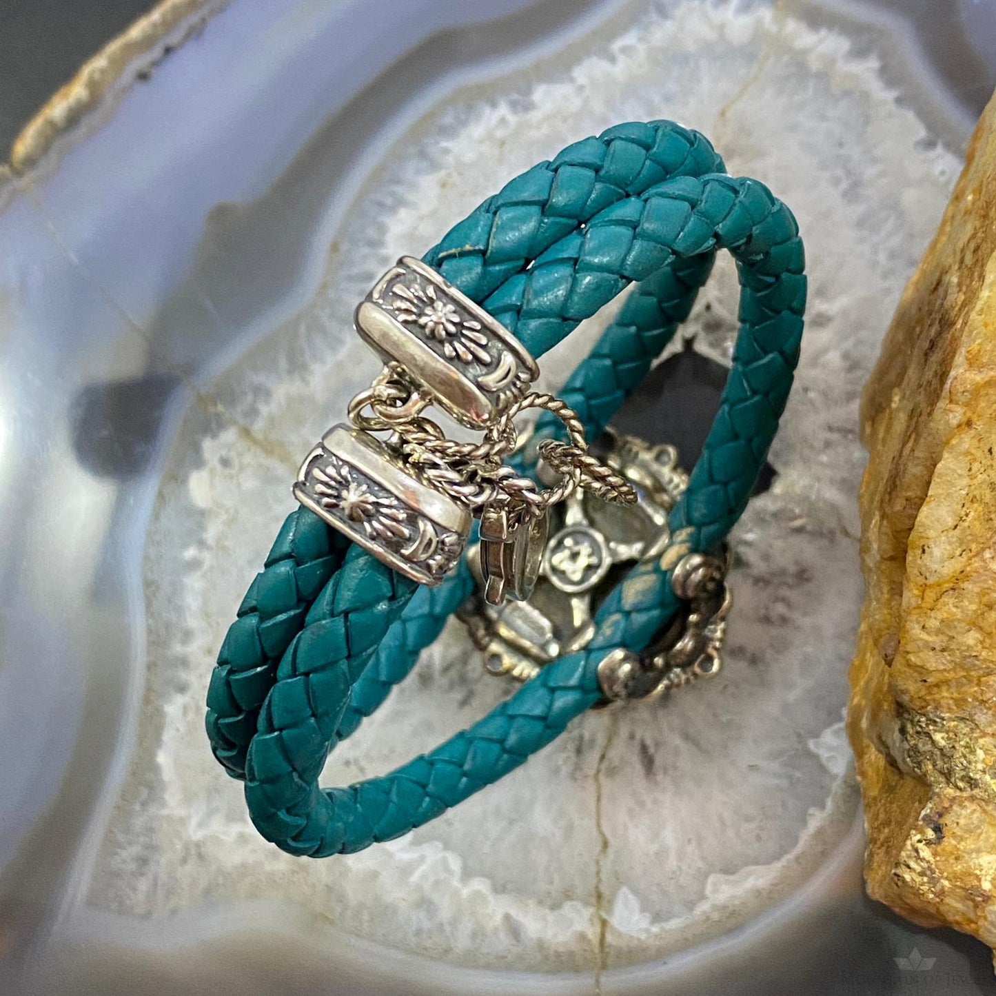 Carolyn Pollack Sterling SilverChrysocolla Teal Braided Leather Bracelet For Women