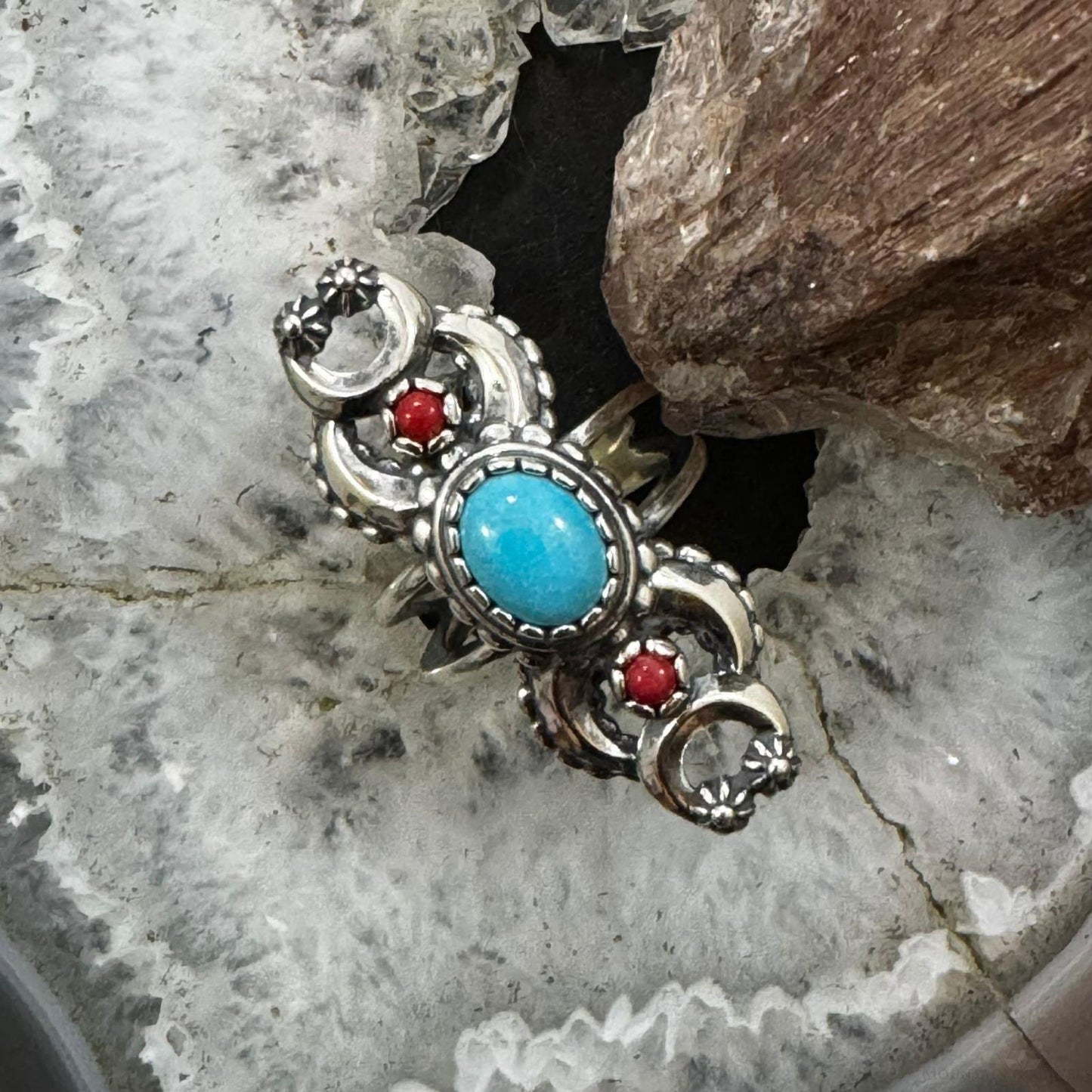 Carolyn Pollack Sterling Silver Turquoise & Red Jasper Decorated Ring Size 6.25 For Women