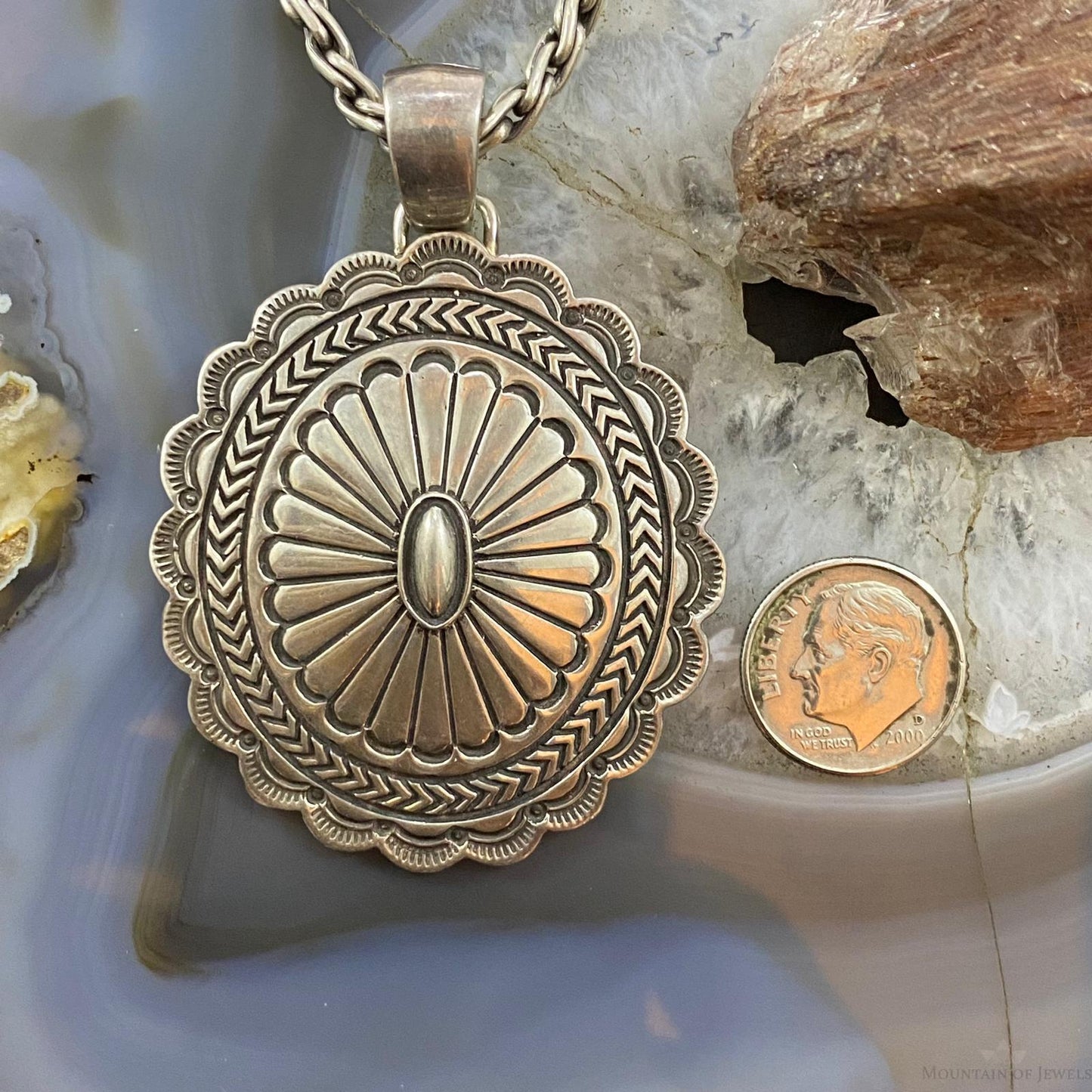 Carolyn Pollack Southwestern Style Sterling Silver Oval Concho Decorated Pendant For Women