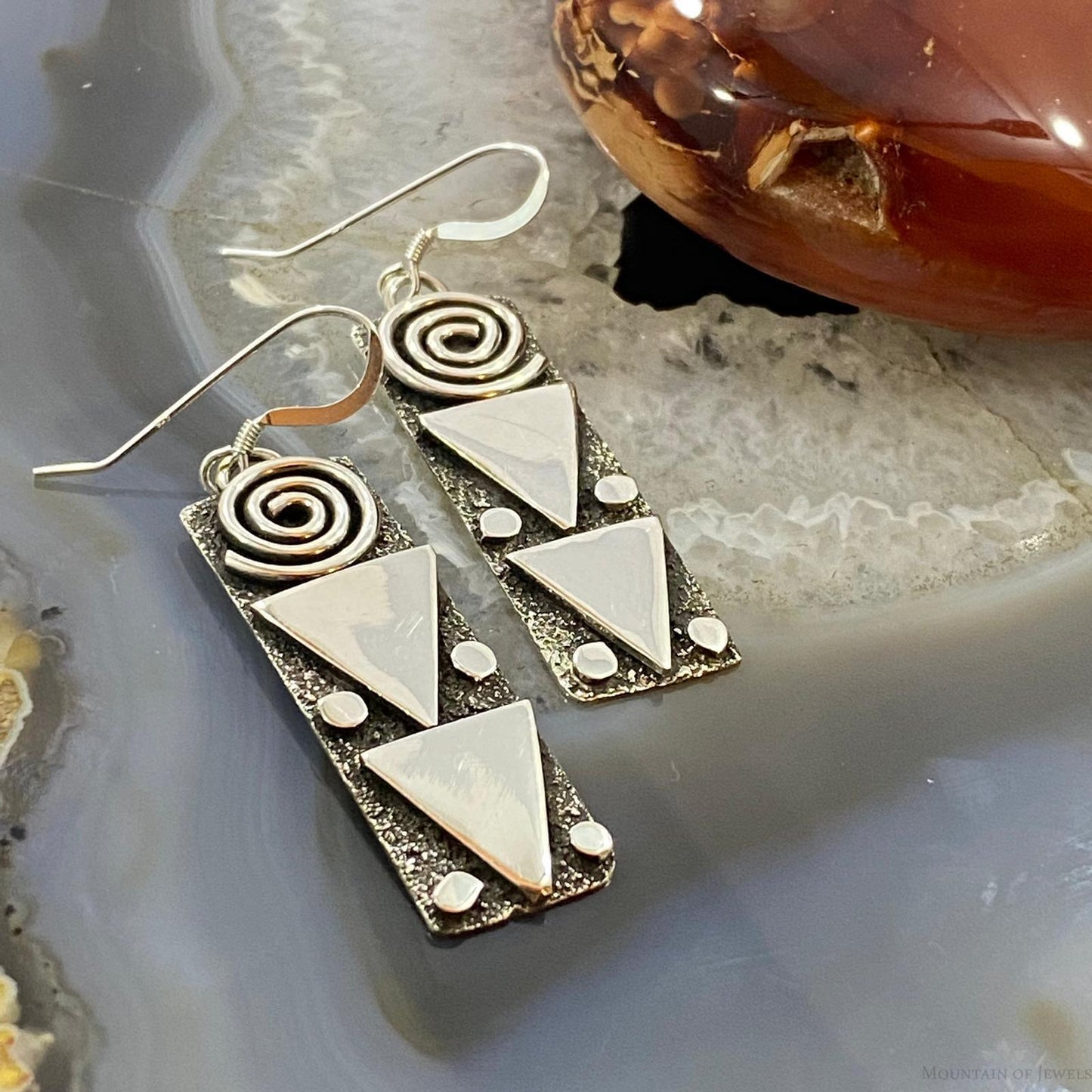 Alex Sanchez Native American Sterling Silver Petroglyph Dangle Earrings For Women #1