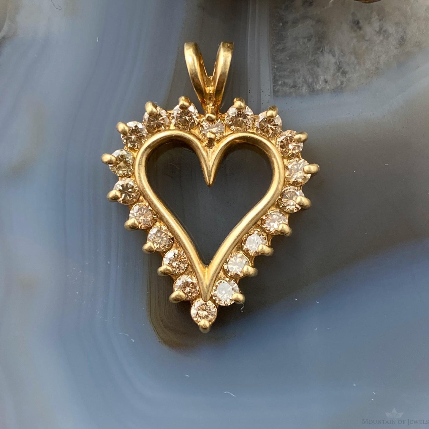 10K Yellow Gold Brown Diamonds Heart Shape Pendant For Women
