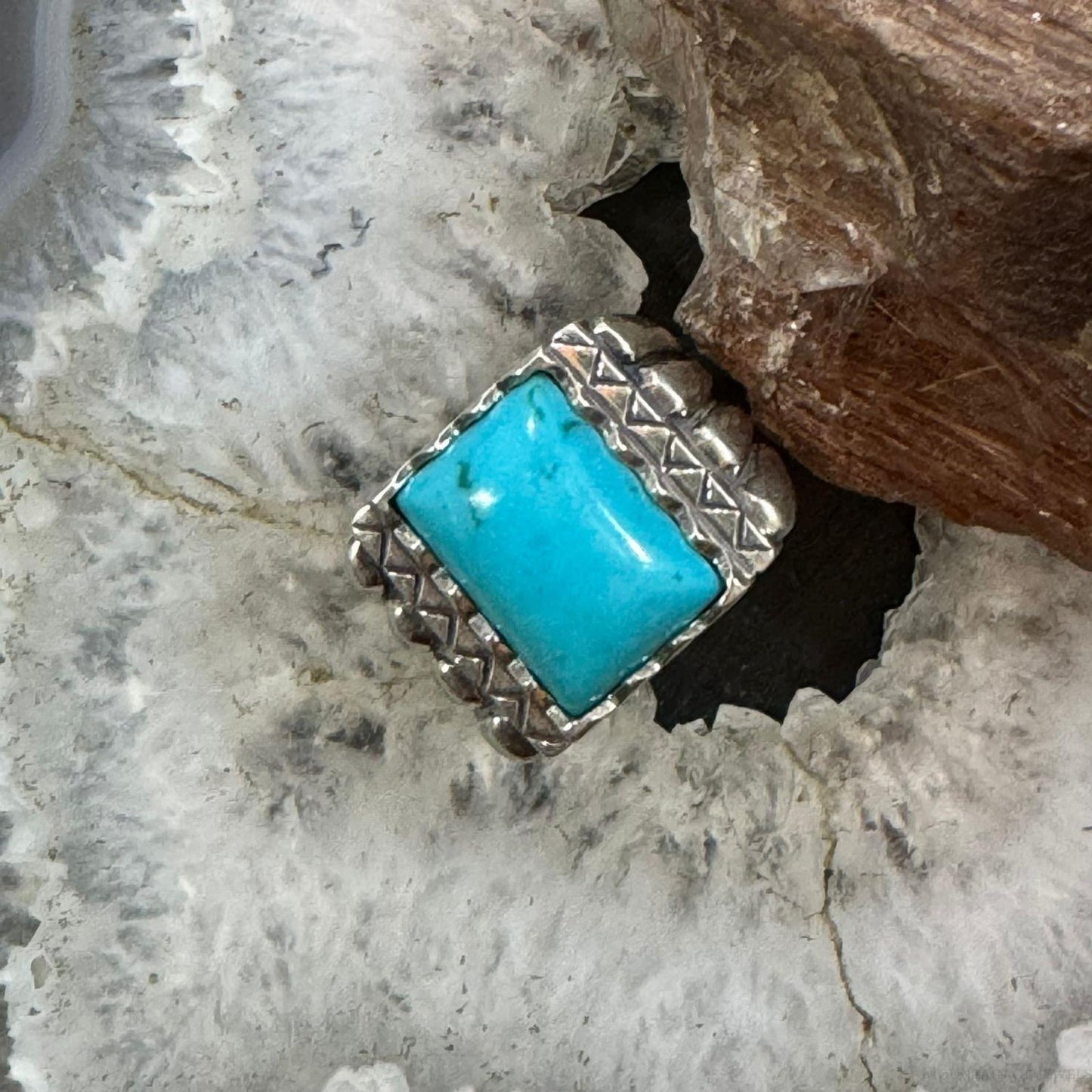 Carolyn Pollack Sterling Silver Rectangle Turquoise Decorated Ring For Women