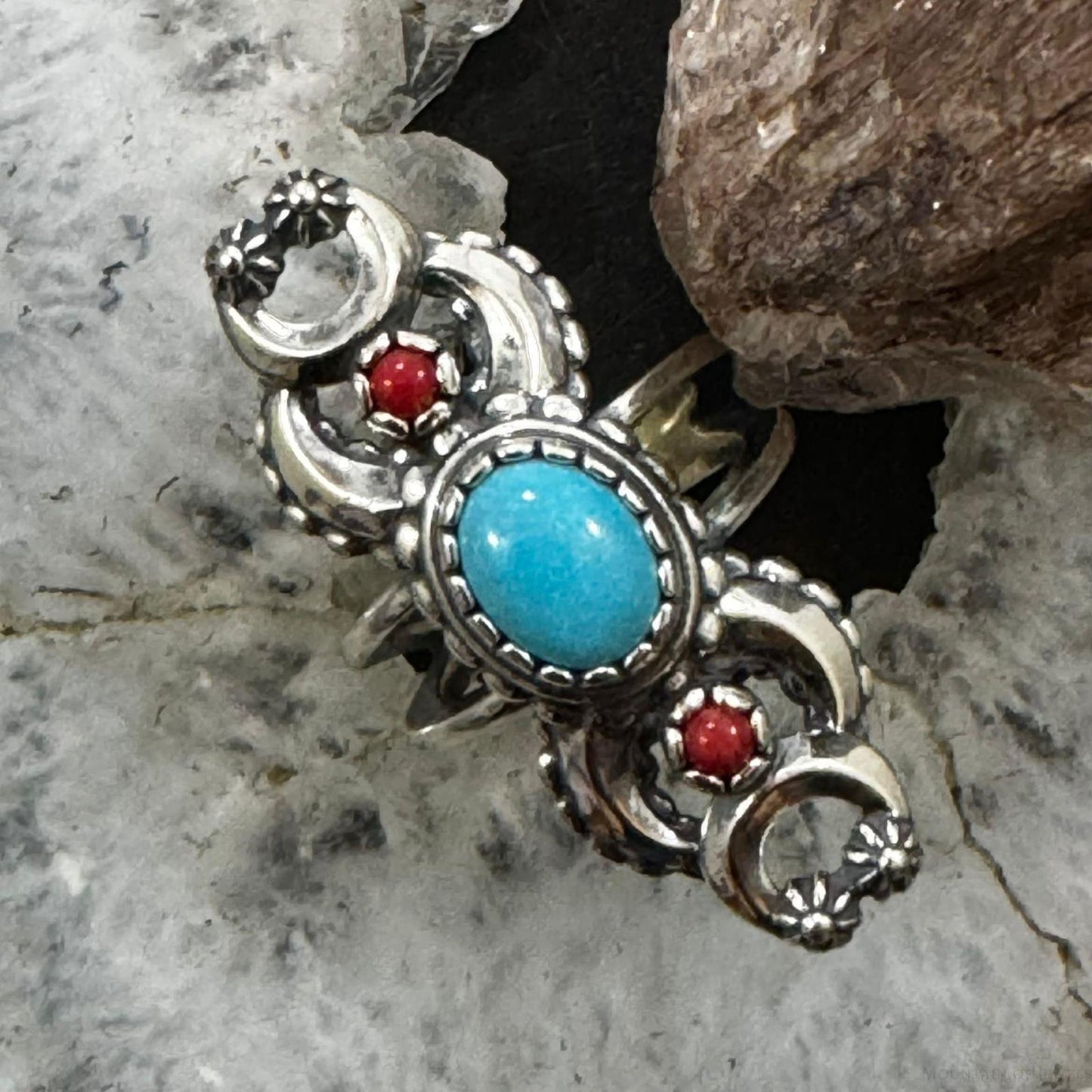 Carolyn Pollack Sterling Silver Turquoise & Red Jasper Decorated Ring Size 6.25 For Women