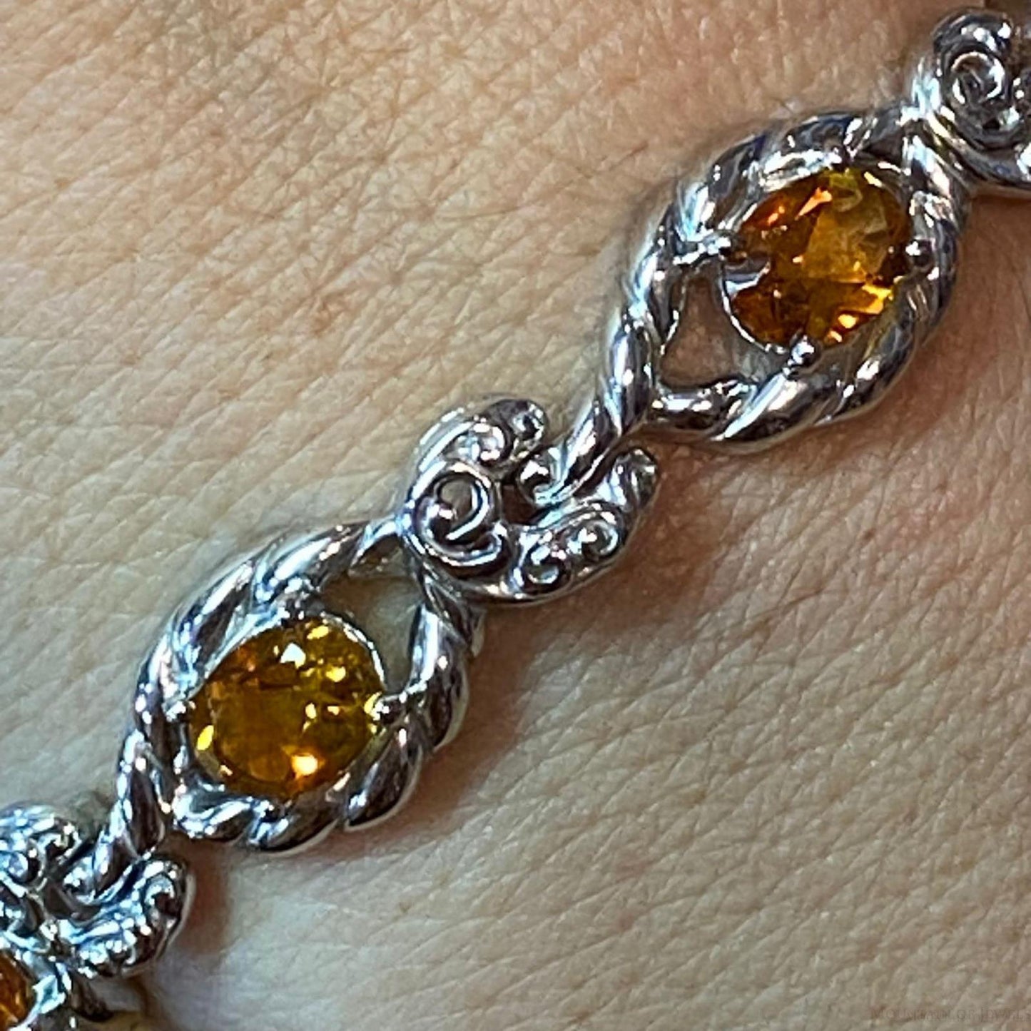 Carolyn Pollack Sterling Silver 6 Faceted Yellow Citrine Link Bracelet For Women