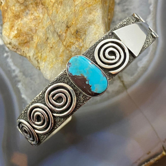 Alex Sanchez Native American Sterling Silver Turquoise Petroglyph Bracelet For Women #7