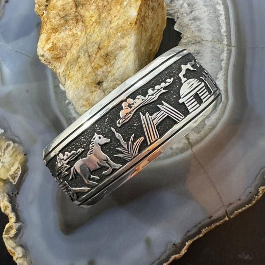 Tommy & Rosita Singer Native American Sterling Silver Overlay Storyteller Unisex Bracelet