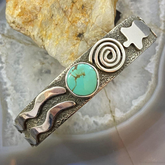 Alex Sanchez Native American Sterling Silver Turquoise Petroglyph Bracelet For Women #8