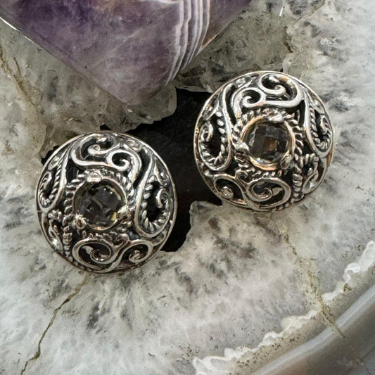 Carolyn Pollack Sterling Silver Faceted Smoky Quartz Decorated Safety Clip Earrings For Women