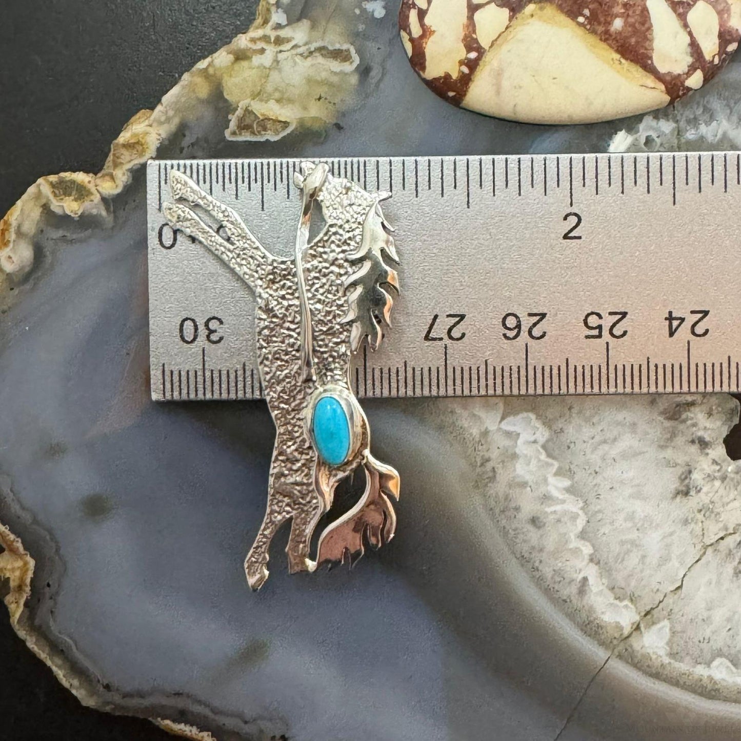 Native American Sterling Silver Sleeping Beauty Turquoise Galloping Horse Brooch For Women