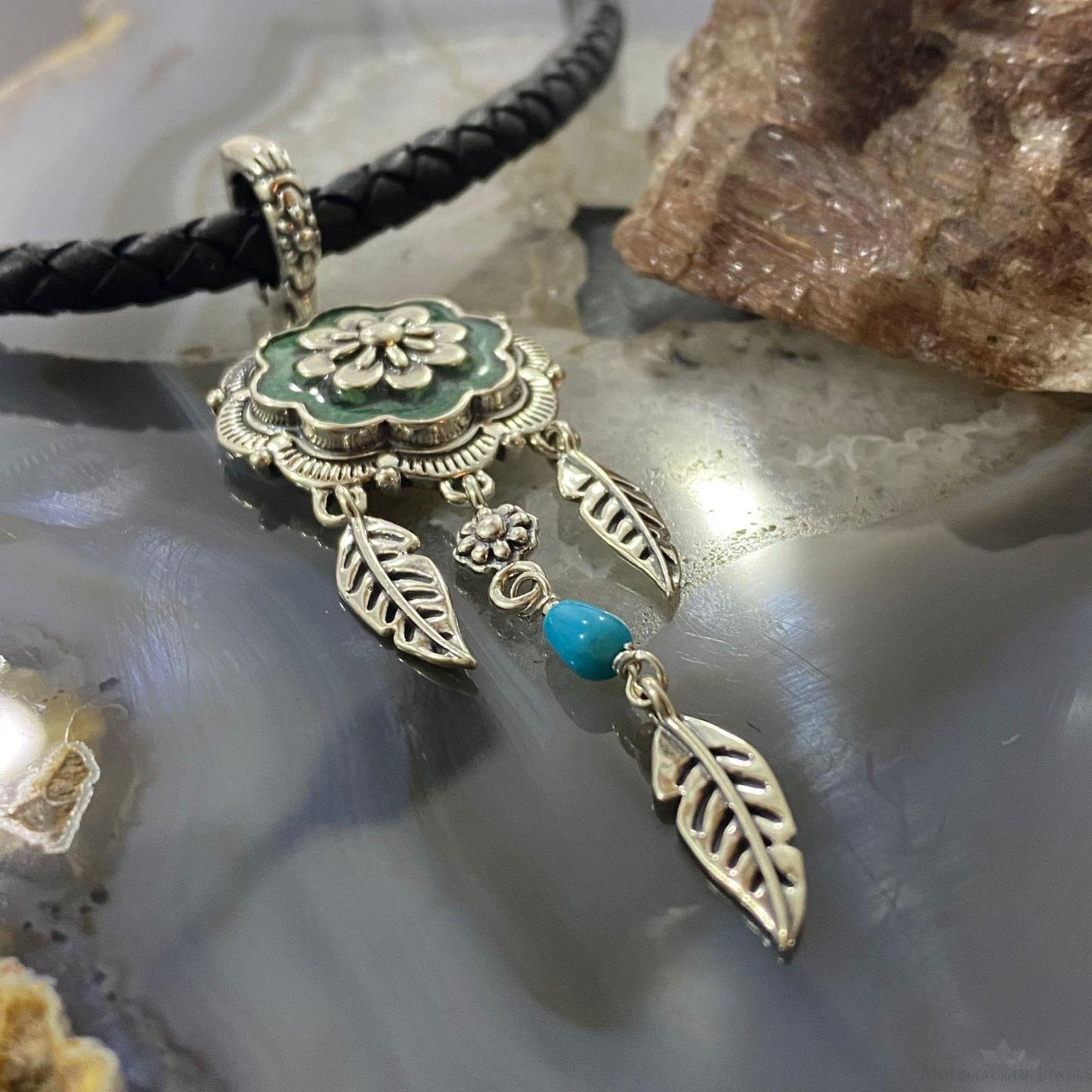 Carolyn Pollack Southwestern Style Sterling Silver Silver Turquoise Floral Pendant For Women