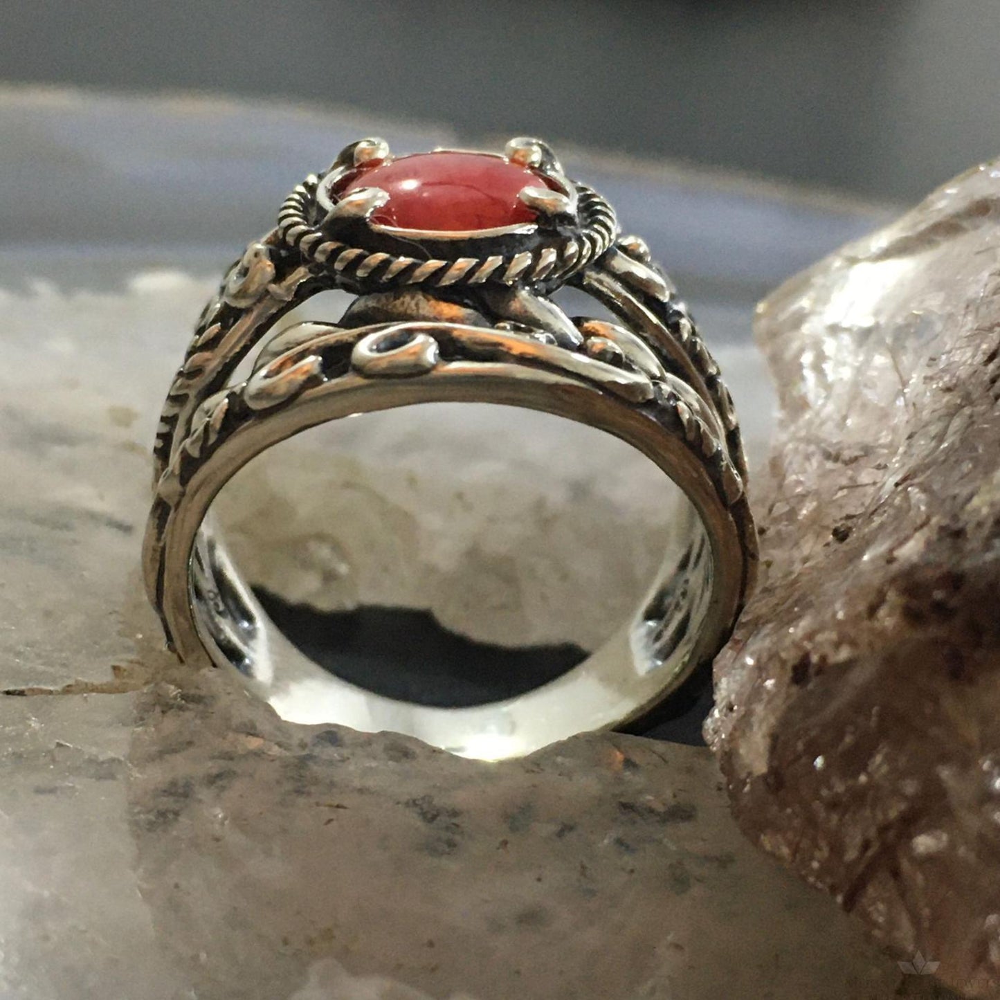 Carolyn Pollack Southwestern Style Sterling Silver Red Jasper Decorated Ring Size 10 For Women