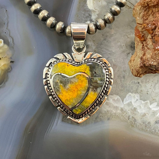 Native American Sterling Silver Bumblebee Jasper Double Heart Pendant For Women #2