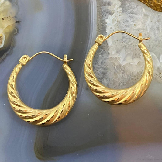 14K Yellow Gold Twist Puff Hoop Earrings For Women