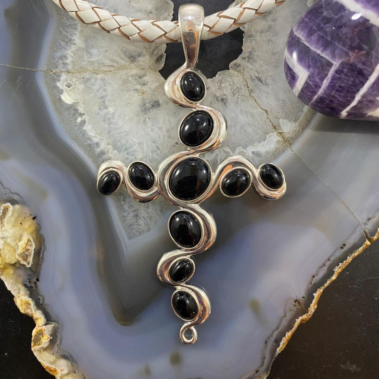 Carolyn Pollack Southwestern Style Sterling Silver Black Onyx Decorated Cross Enhancer Pendant For Women