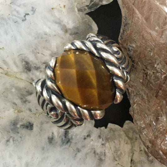 Carolyn Pollack Sterling Silver Oval Faceted Tiger Eye Ring Size 8.25 For Women