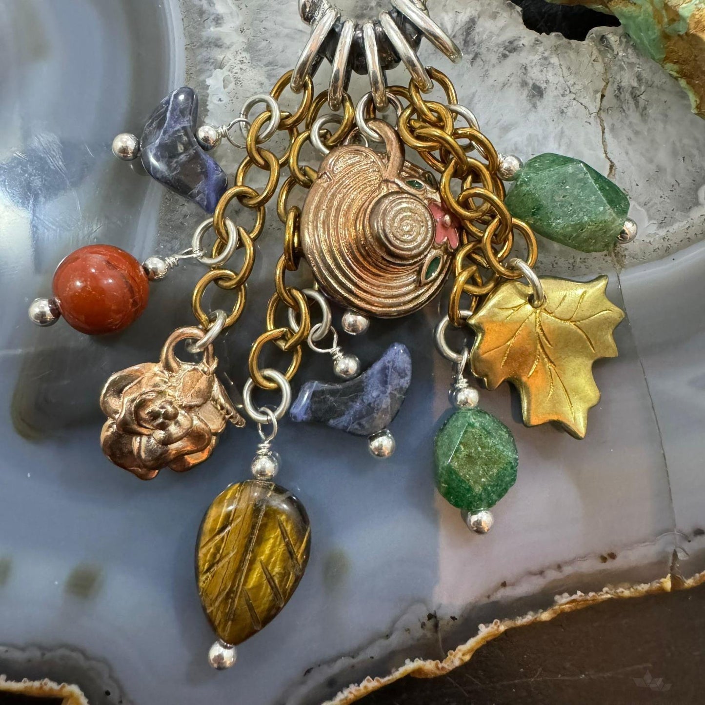 Carolyn Pollack Sterling & Brass Multi Gemstone Gardener's Joy Enhancer Pendant