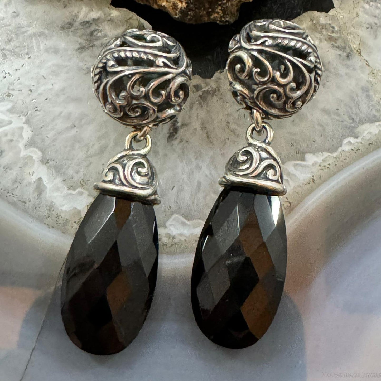 Carolyn Pollack Sterling Silver Faceted Onyx Teardrop Dangle Post Earrings For Women