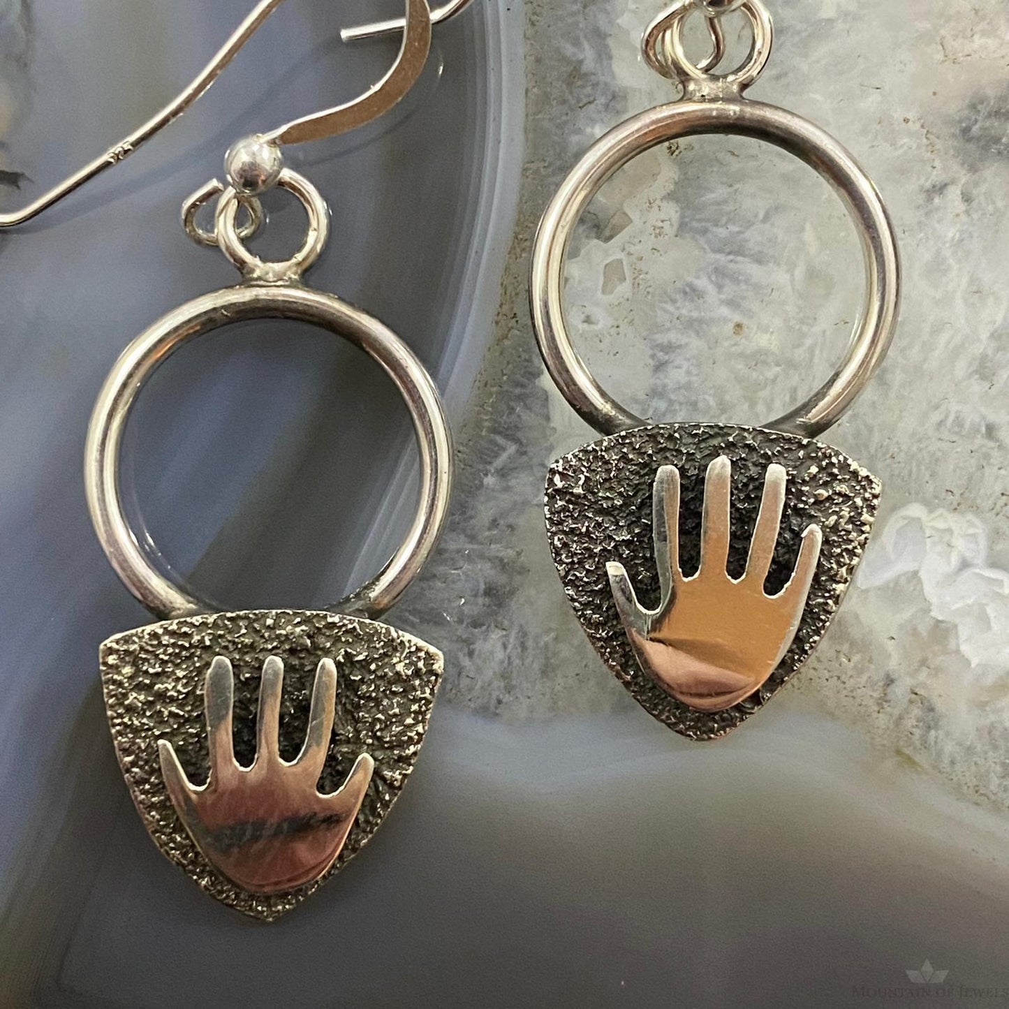 Alex Sanchez Sterling Silver Ancestors Hand Petroglyph Dangle Earrings For Women #3