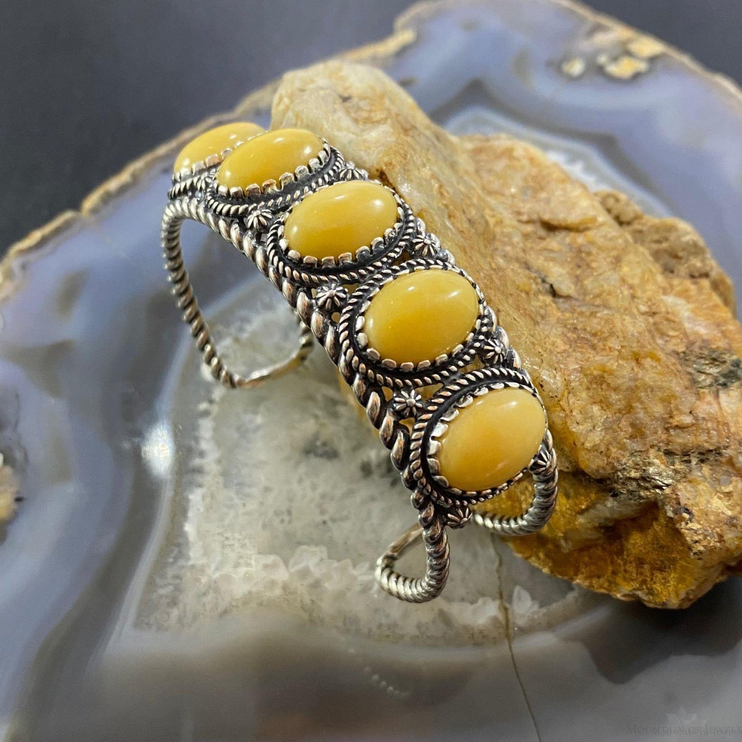 Carolyn Pollack Southwestern Style Sterling Silver Yellow Jasper Row Bracelet For Women