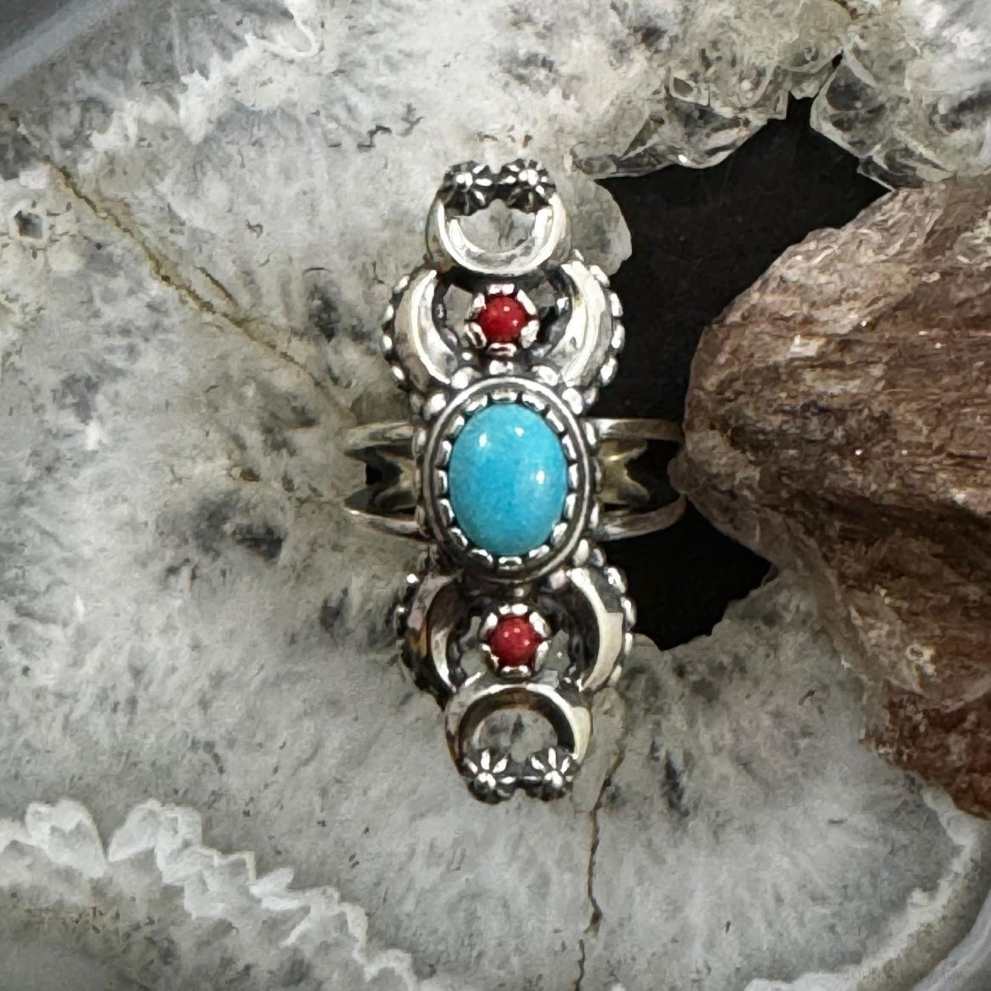 Carolyn Pollack Sterling Silver Turquoise & Red Jasper Decorated Ring Size 6.25 For Women