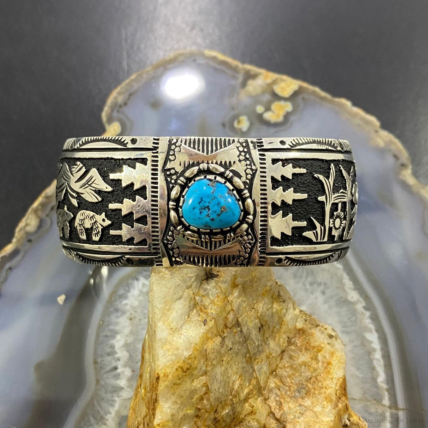 Richard Singer Sterling Silver Overlay Natural Turquoise Storyteller Bracelet For Women