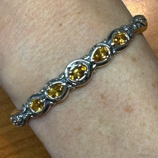 Carolyn Pollack Sterling Silver 5 Faceted Citrine Decorated Bracelet For Women