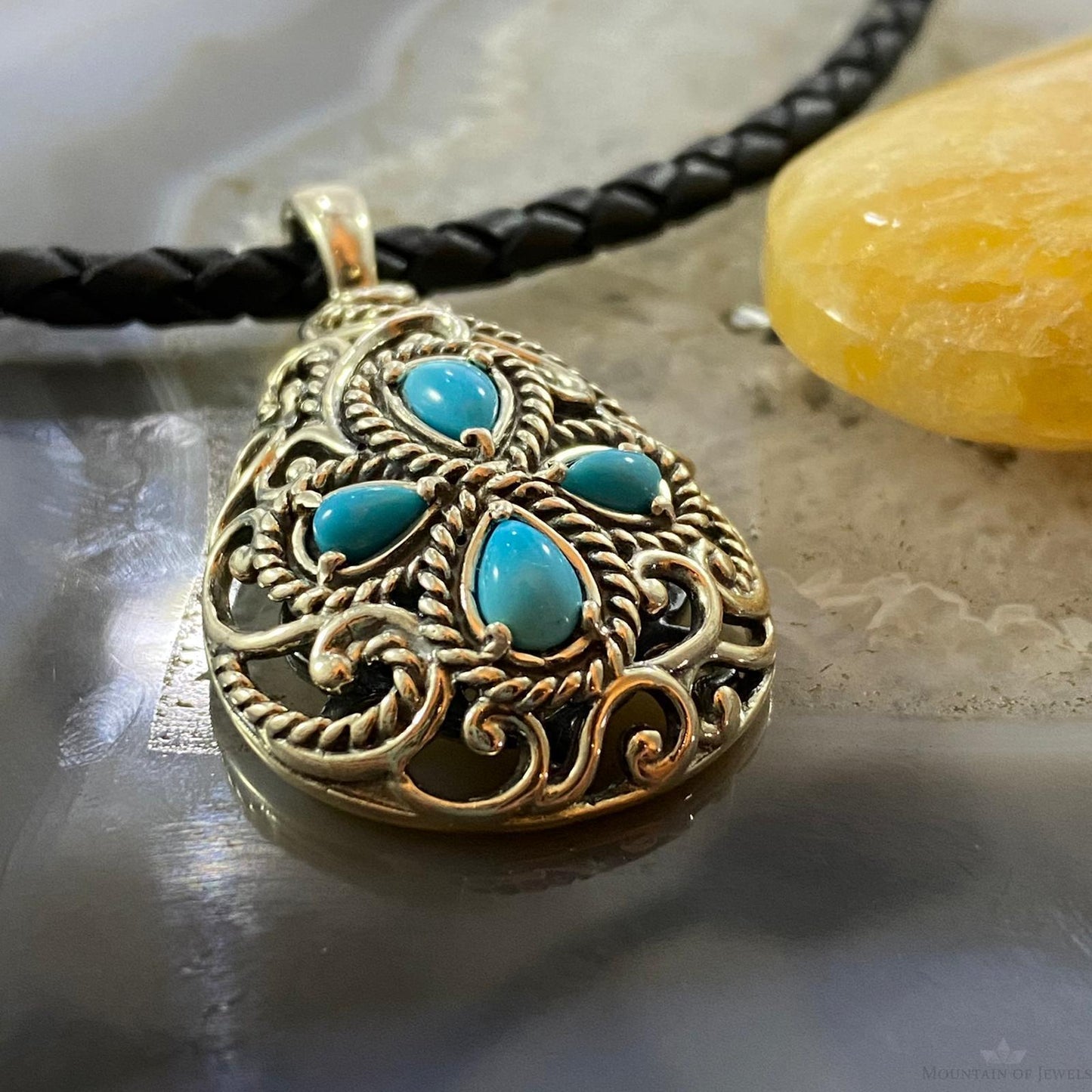 Carolyn Pollack Vintage Southwestern Style Sterling Silver 4 Turquoise Filigree Pendant  For Women
