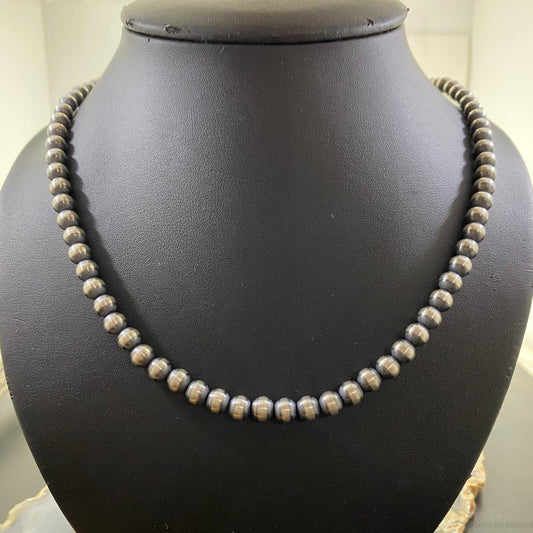 Sterling Silver Navajo Pearl Necklace Length 26" / 6 mm For Women
