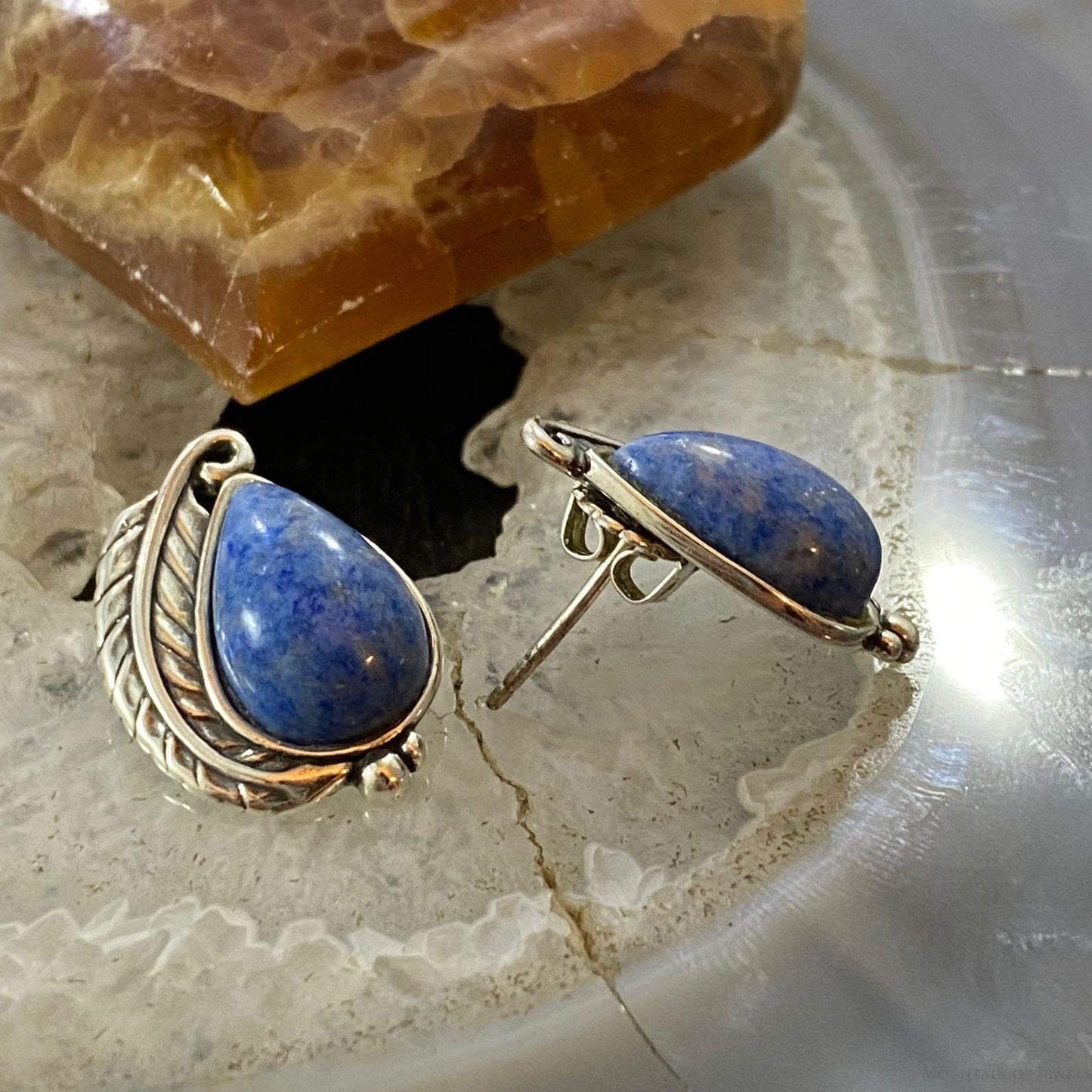 Carolyn Pollack Southwestern Style Sterling Silver  Denim Lapis Decorated Stud Earrings For Women