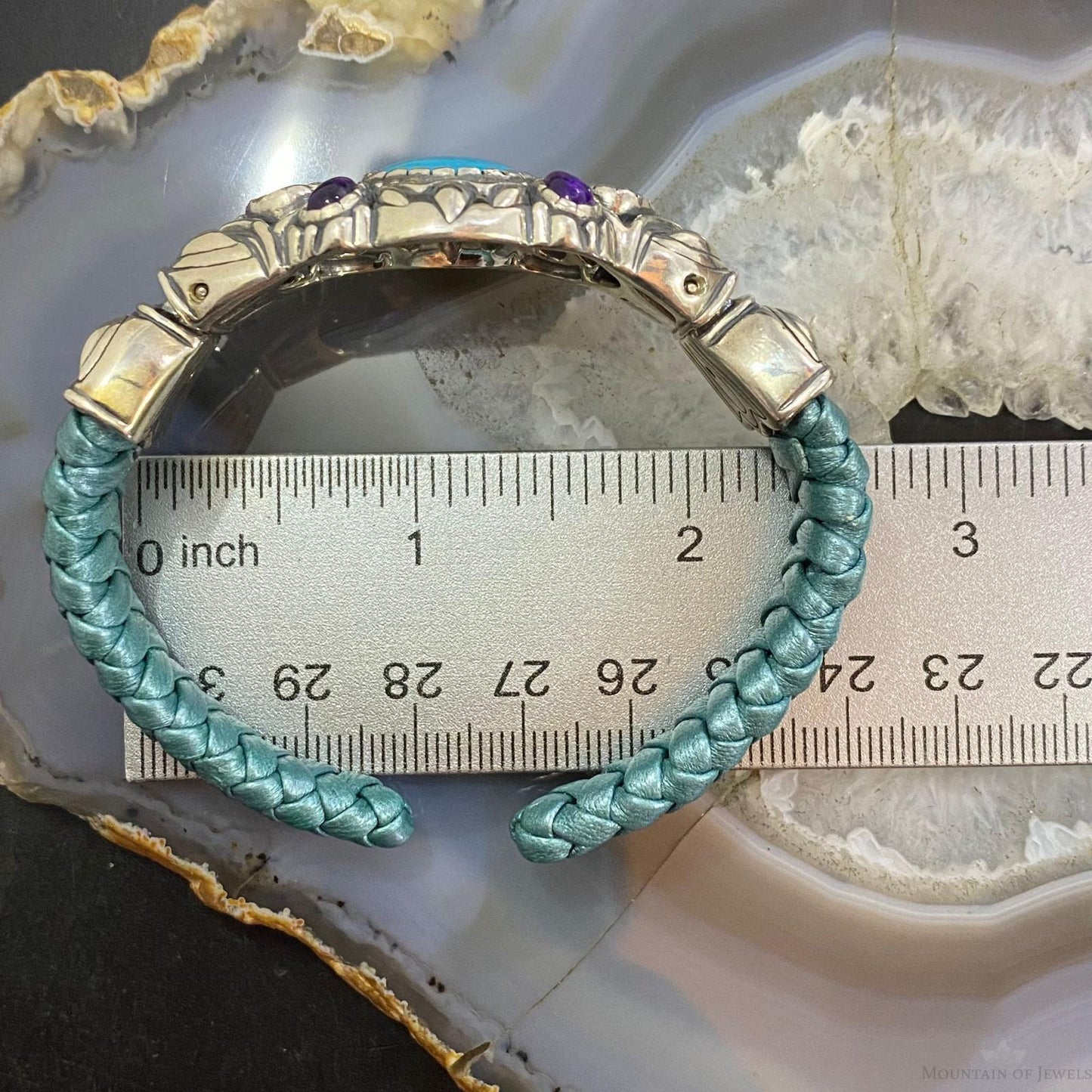 Carolyn Pollack Sterling Silver Multi Gemstone Turquoise Braided Leather Hinge Bracelet