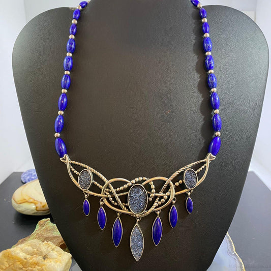 Carolyn Pollack Southwestern Style Sterling Silver Lapis & Druzy Necklace For Women