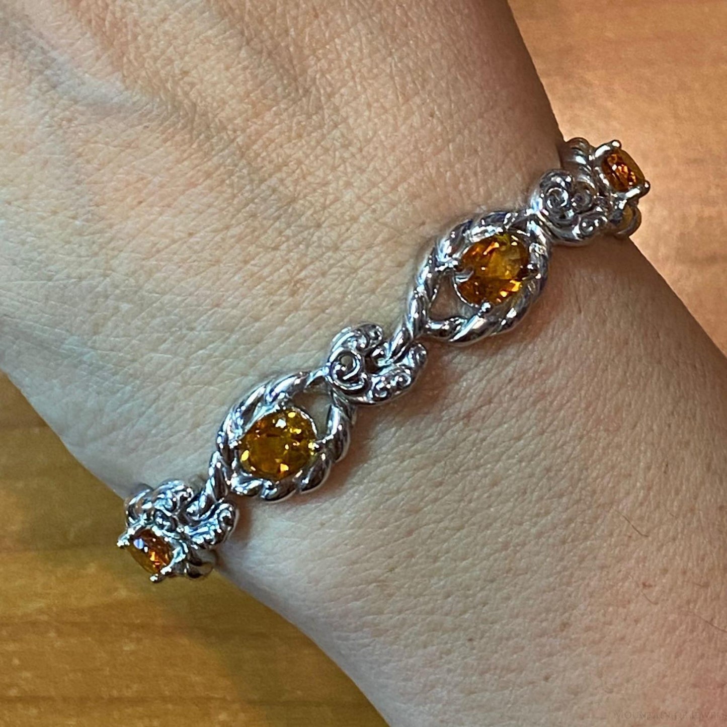 Carolyn Pollack Sterling Silver 6 Faceted Yellow Citrine Link Bracelet For Women