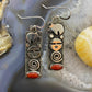 Alex Sanchez Native American Sterling Silver Coral Rectangle Petroglyph Dangle Earrings For Women #6