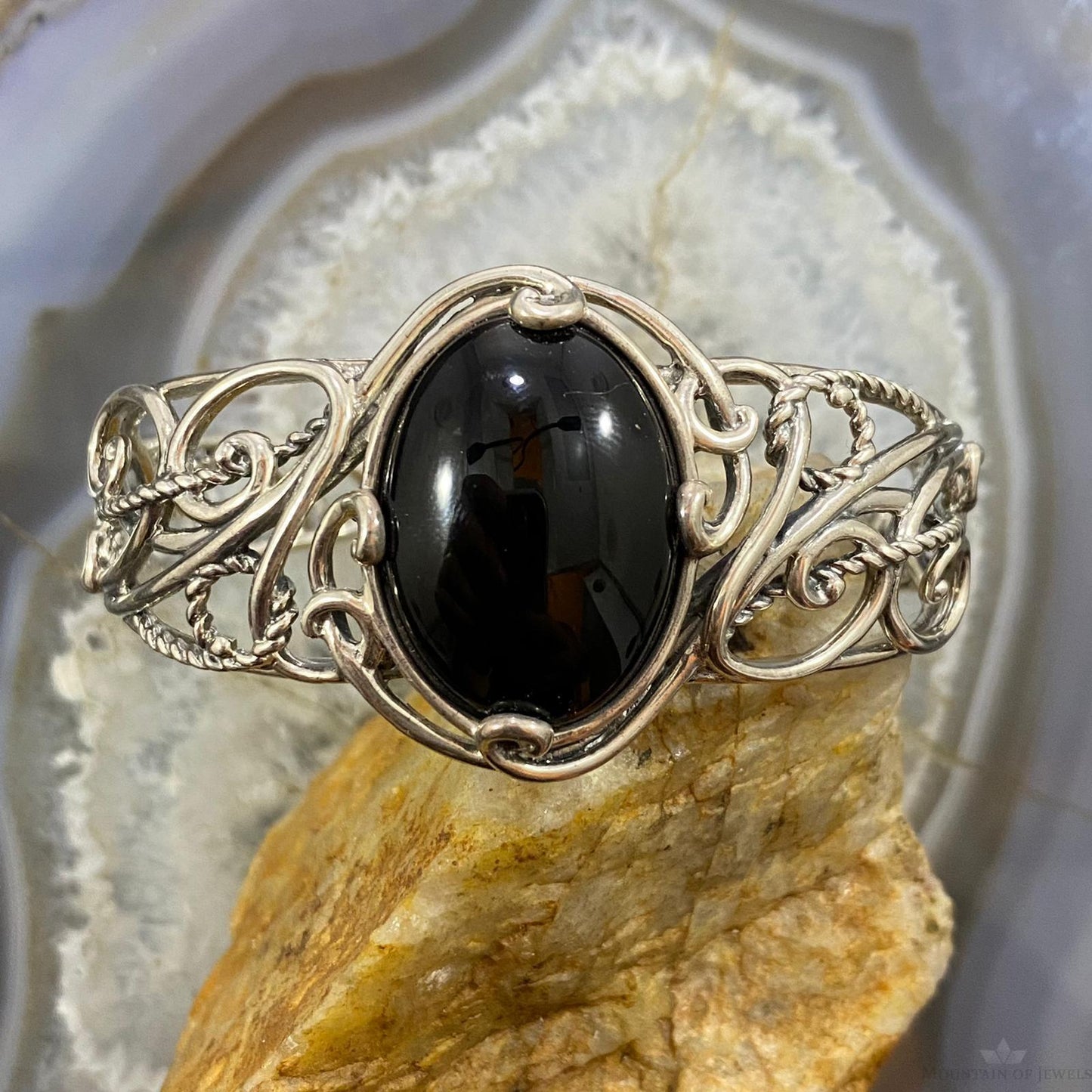 Carolyn Pollack Vintage Southwestern Style Sterling Silver Oval Onyx Bracelet For Women