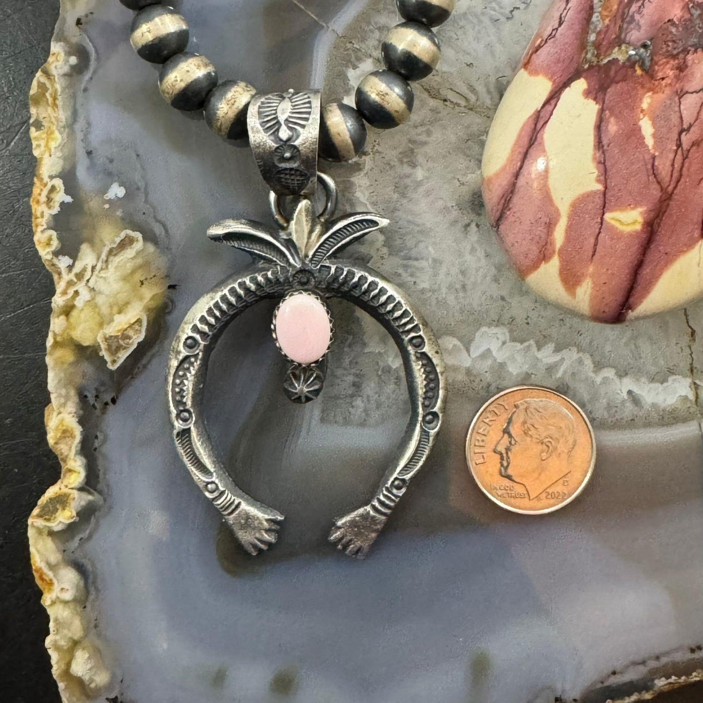 Eva & Linberg Billah Sterling Silver Pink Conch Shell Decorated Naja Unisex Pendant