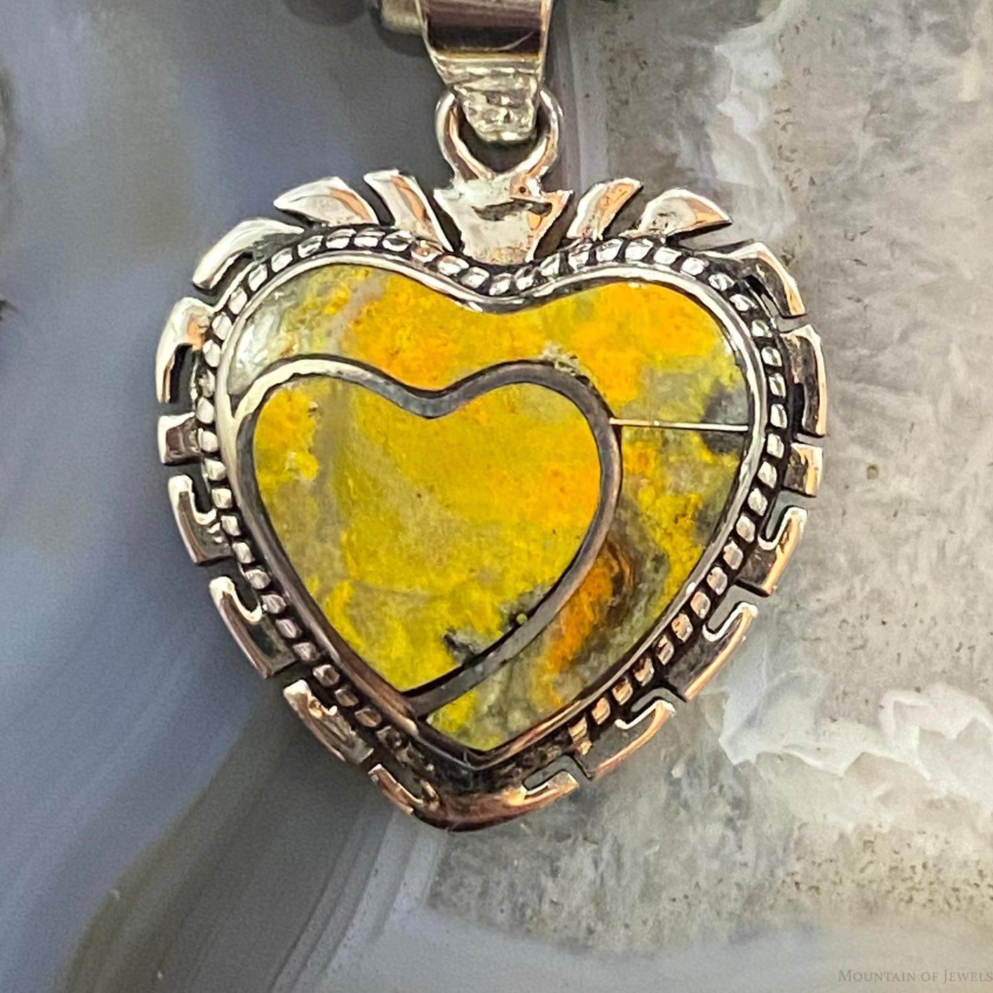 Native American Sterling Silver Bumblebee Jasper Double Heart Pendant For Women #3