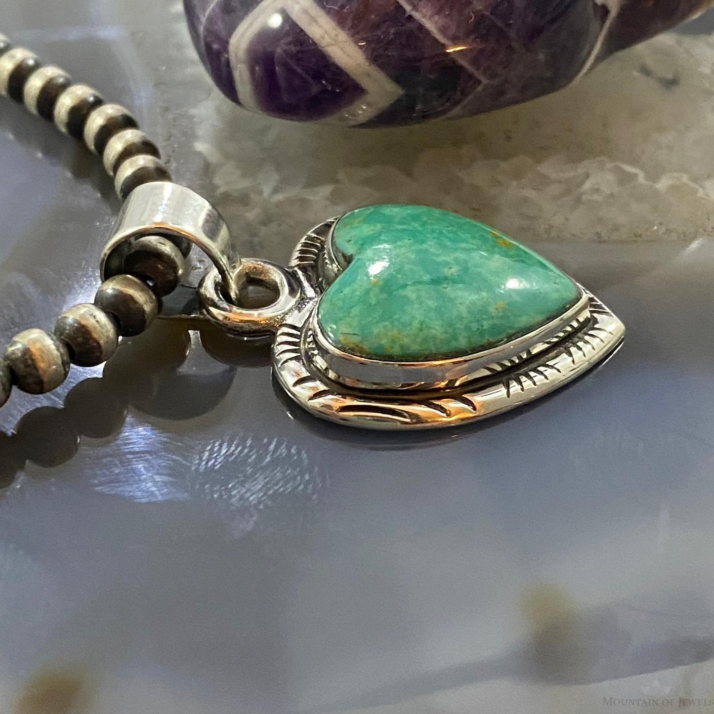 Native American Sterling Silver Kingman Turquoise Heart Shape Pendant For Women
