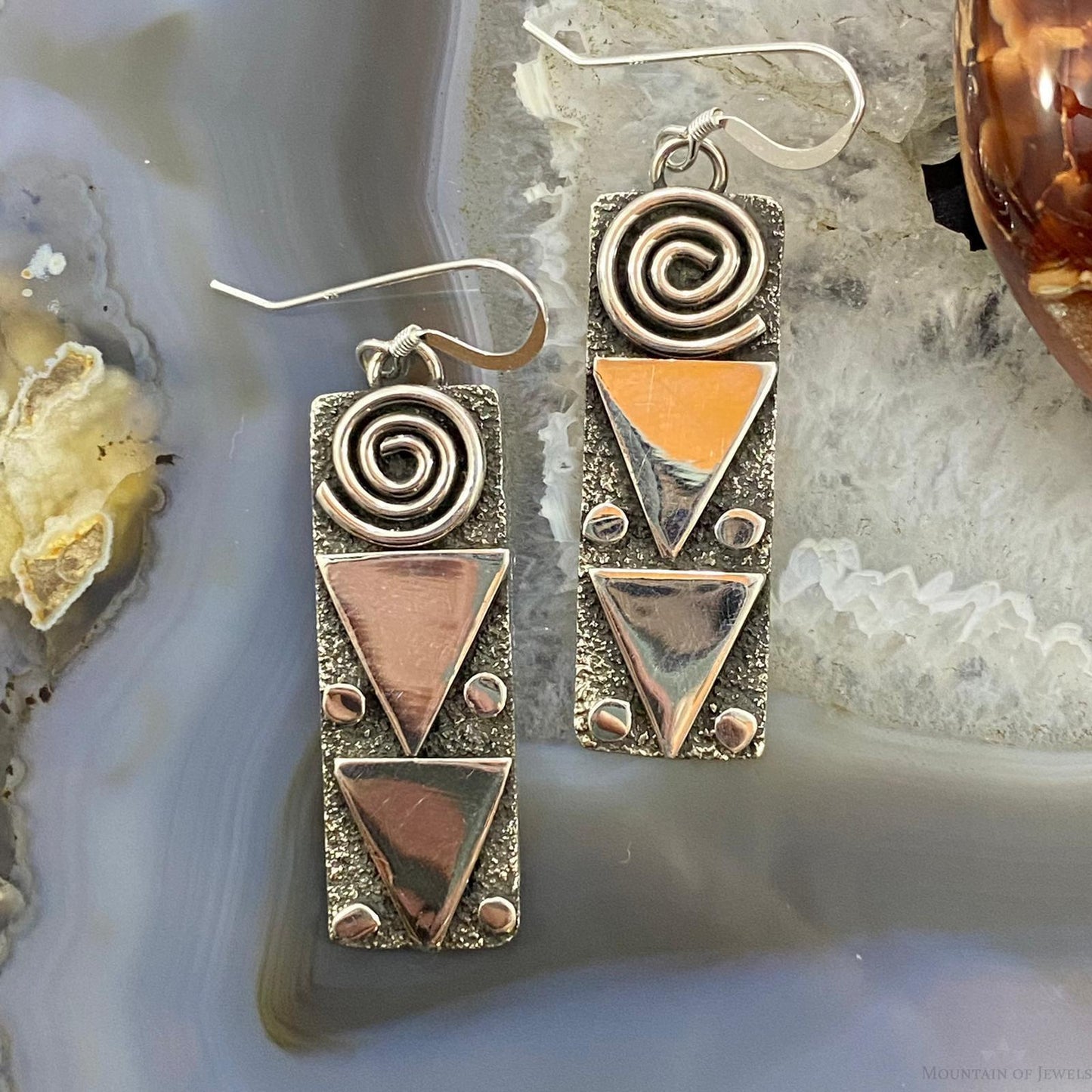 Alex Sanchez Native American Sterling Silver Petroglyph Dangle Earrings For Women #1